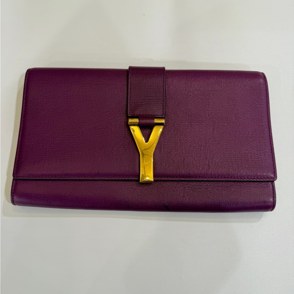 YSL Yves Saint Laurent Purple Clutch with Gold Accent